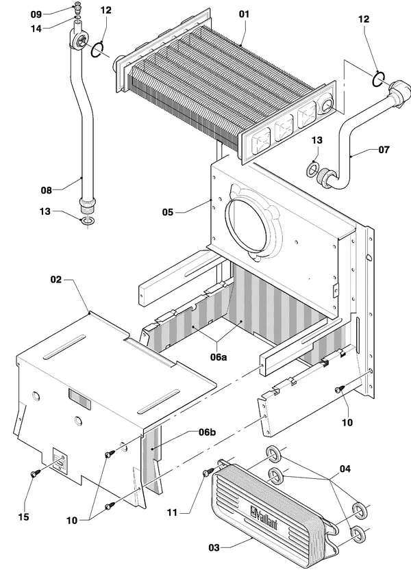 Exploded view Vaillant Combiketel Turbo CWK 245/4-5 R4: Warmtewisselaar