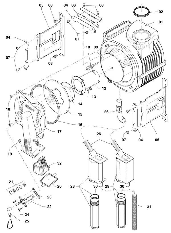 Exploded view Vaillant ecoTEC plus VHR 30-34/5-5 R6: Brander warmtewisselaar