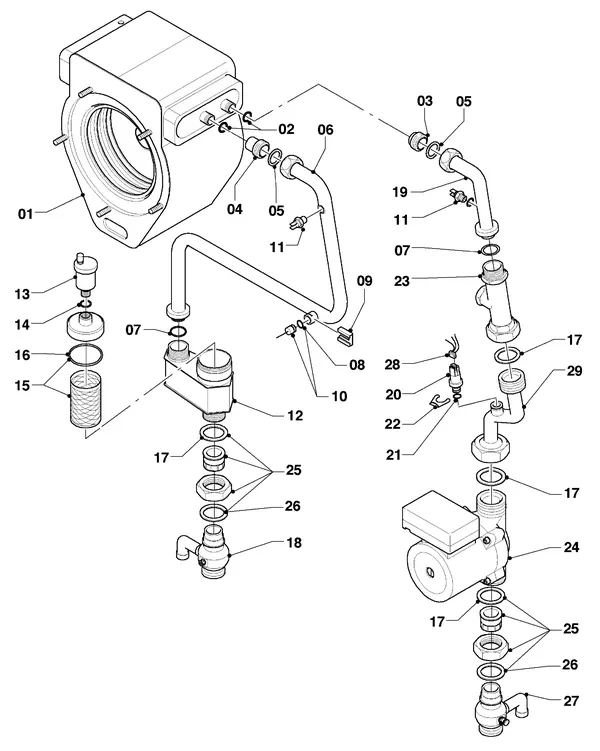 Exploded view Vaillant ecoTEC plus VHR 45/4 S A: Aansluitleidingen