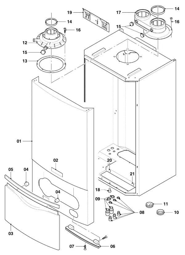 Exploded view Vaillant ecoTEC plus VHR 45/4 S A: Mantel
