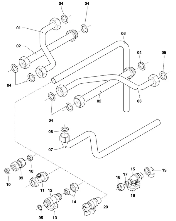 Exploded view Vaillant ecoTEC plus VHR I 36 CS/1-5 R1: Hydraulische delen vhr vih