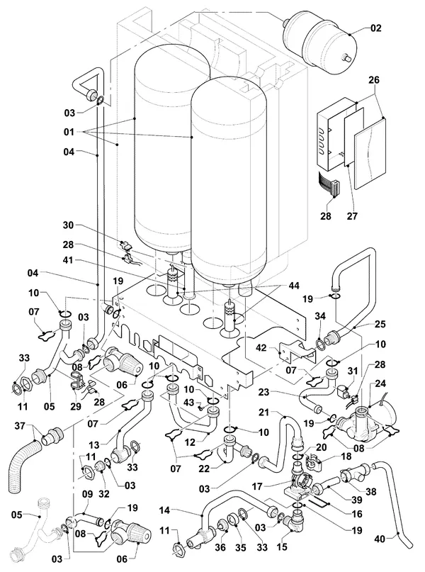 Exploded view Vaillant ecoTEC plus VHR I 36 CS/1-5 R1: Hydraulische delen vih