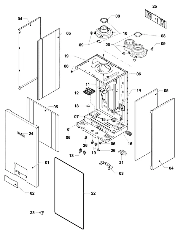 Exploded view Vaillant ecoTEC plus VHR I 36 CS/1-5 R1: Manteldelen vhr