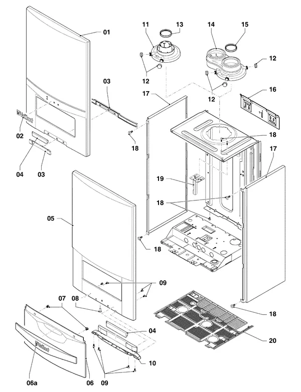Exploded view Vaillant ecoTEC pro classic VHR CW3 5-3 EXP: Manteldelen