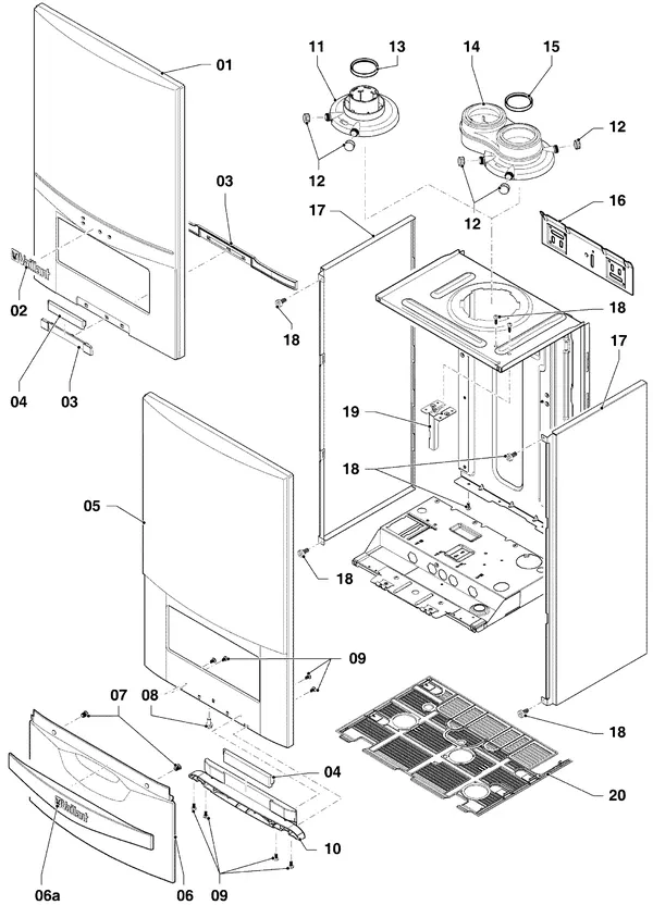 Exploded view Vaillant ecoTEC pro classic VHR CW3 5-3 OT R2: Manteldelen