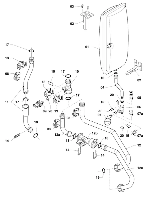 Exploded view Vaillant ecoTEC pro classic VHR CW3 5-3 R2: Hydraulische delen