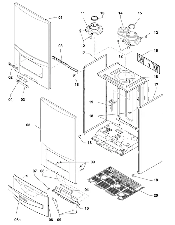 Exploded view Vaillant ecoTEC pro classic VHR CW3 5-3 R2: Manteldelen