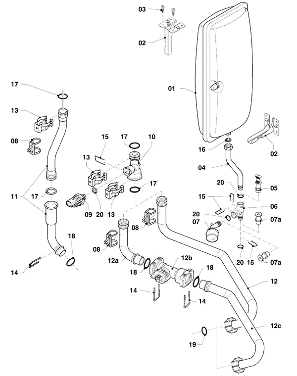 Exploded view Vaillant ecoTEC pro classic VHR CW4 5-3: Hydraulische delen