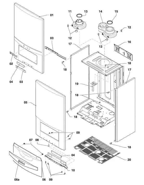 Exploded view Vaillant ecoTEC pro classic VHR CW4 5-3 OT R4: Manteldelen