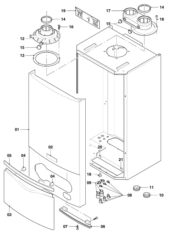 Exploded view Vaillant hrEXCLUSIEF VHR 25/4 S: Manteldelen