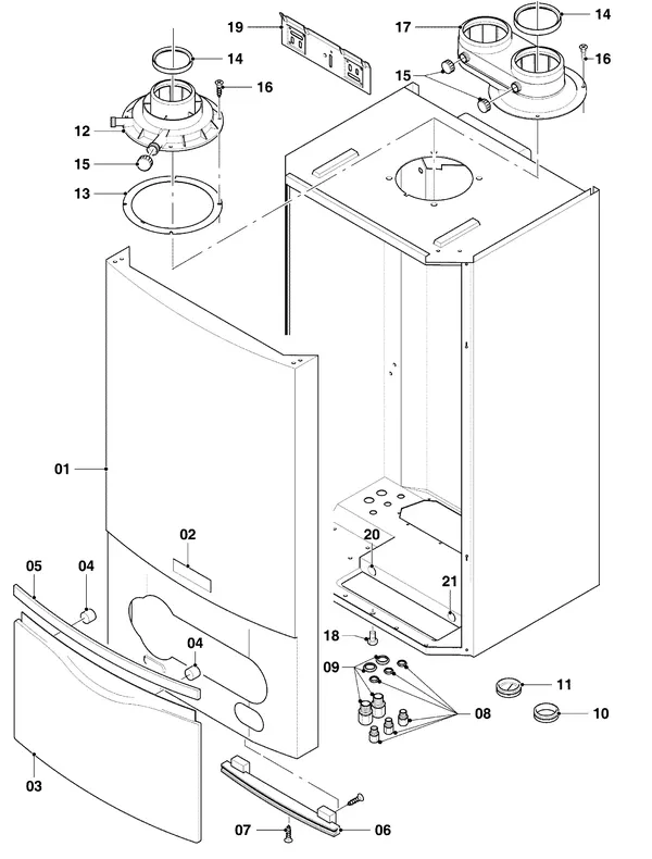 Exploded view Vaillant hrEXCLUSIEF VHR 30/4 C: Manteldelen