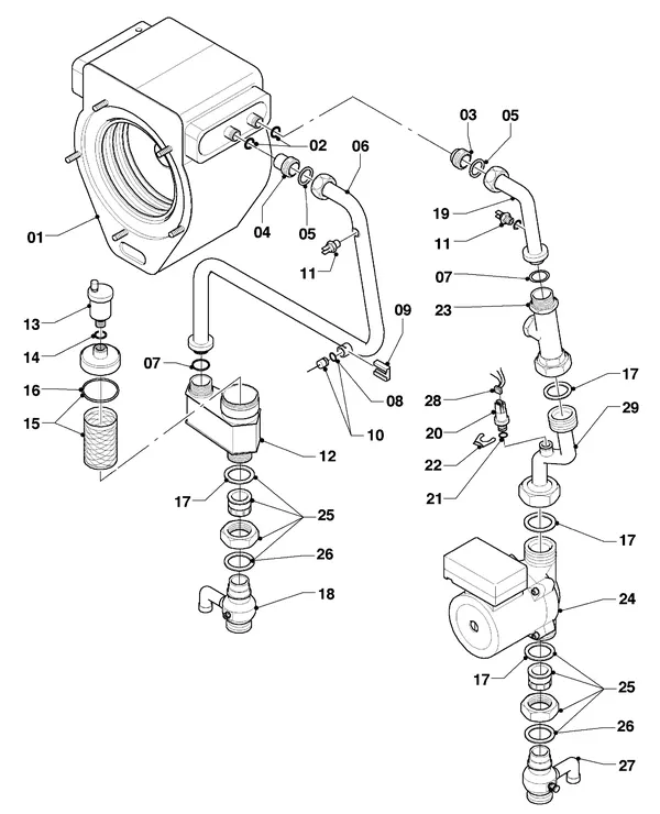 Exploded view Vaillant hrEXCLUSIEF VHR 45/4 S: Aansluitdelen