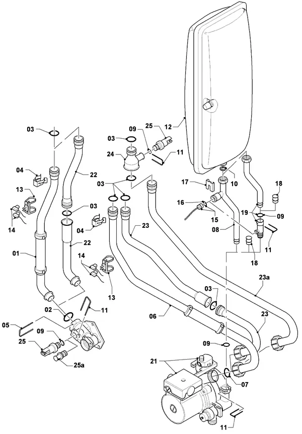 Exploded view Vaillant hrPRO CW 4/3: Aansluitleidingen