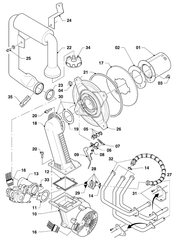 Exploded view Vaillant hrPRO CW 4/3: Gasblok ventilator