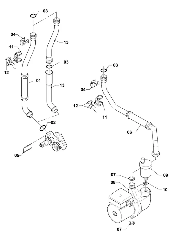 Exploded view Vaillant hrSOLIDE/3 VHR 34/3 IC: Aansluitdelen