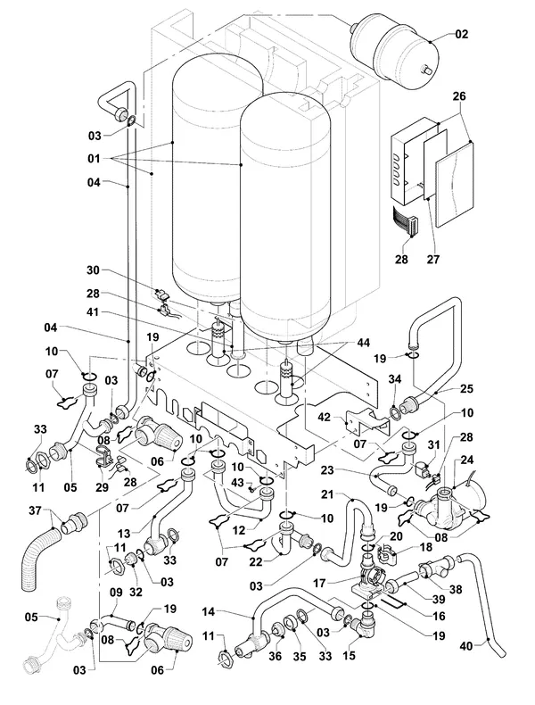 Exploded view Vaillant hrSOLIDE/3 VHR 34/3 IC: Waterzijdig