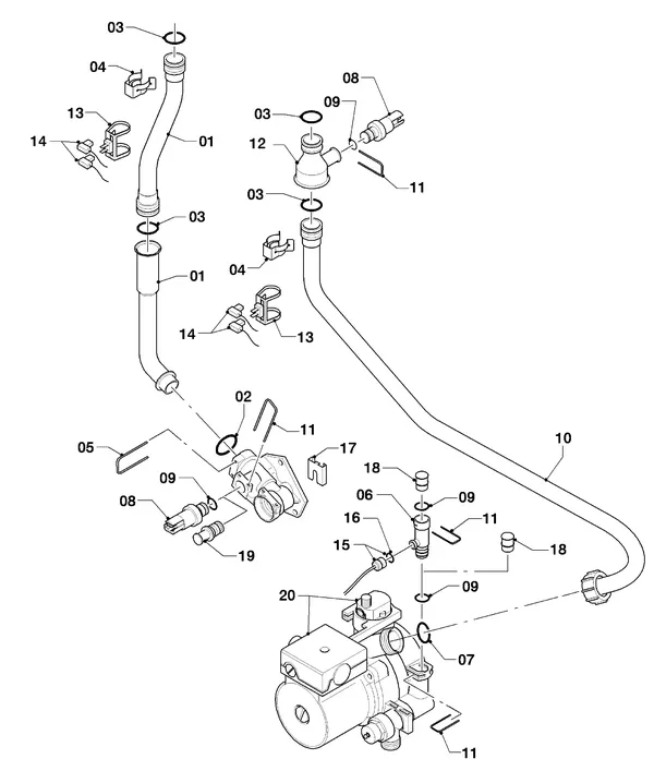 Exploded view Vaillant hrSOLIDE plus VHR 18-22/3-5: Aansluitdelen