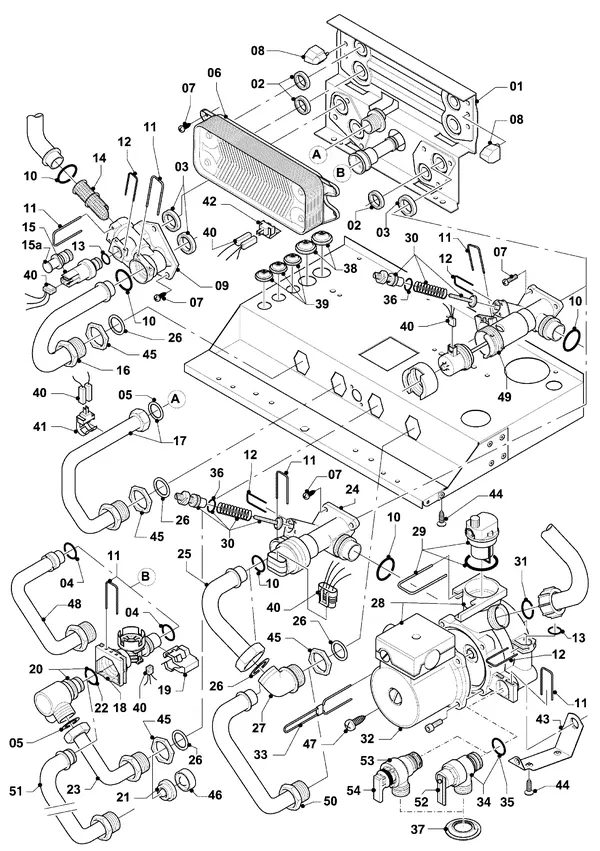 Exploded view Vaillant hrSOLIDE plus VHR 30-34/3-5: Aansluitdelen hydroblok