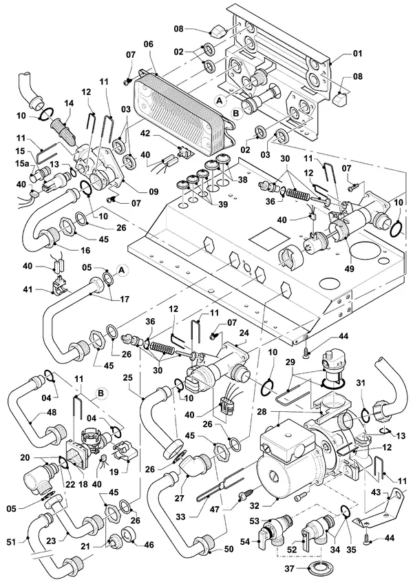 Exploded view Vaillant hrSOLIDE plus VHR 18-22/3-5 R3: Aansluitdelen hydroblok