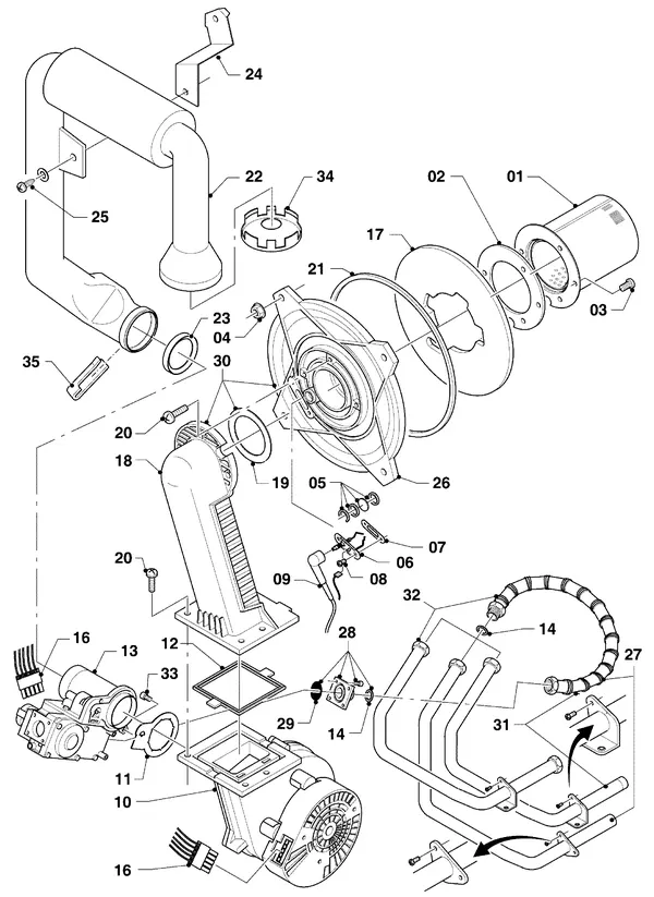 Exploded view Vaillant hrSOLIDE plus VHR 18-22/3-5 R3: Brander