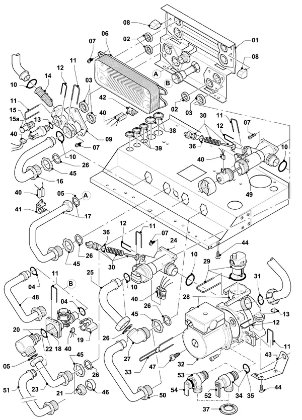Exploded view Vaillant hrSOLIDE plus VHR 24-28/3-5 R3: Aansluitdelen hydroblok