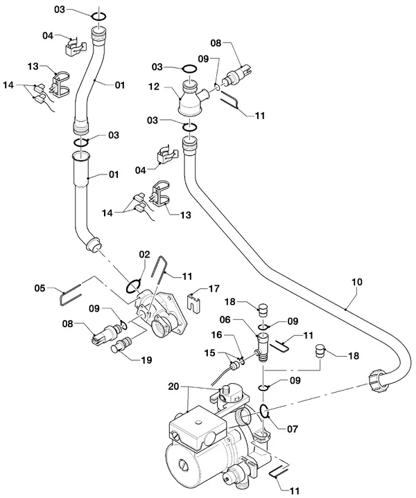 Exploded view Vaillant hrSOLIDE plus VHR 24-28/3-5 R3: Aansluitdelen