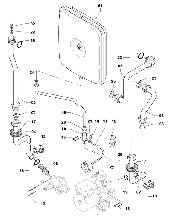 Exploded view Vaillant thermoCOMPACT VC 255/4-7 Turbo: Aansluitleidingen