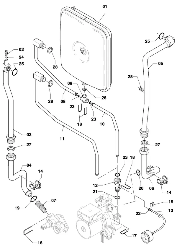 Exploded view Vaillant thermoCOMPACT VCW 254/4-7: Aansluitleidingen