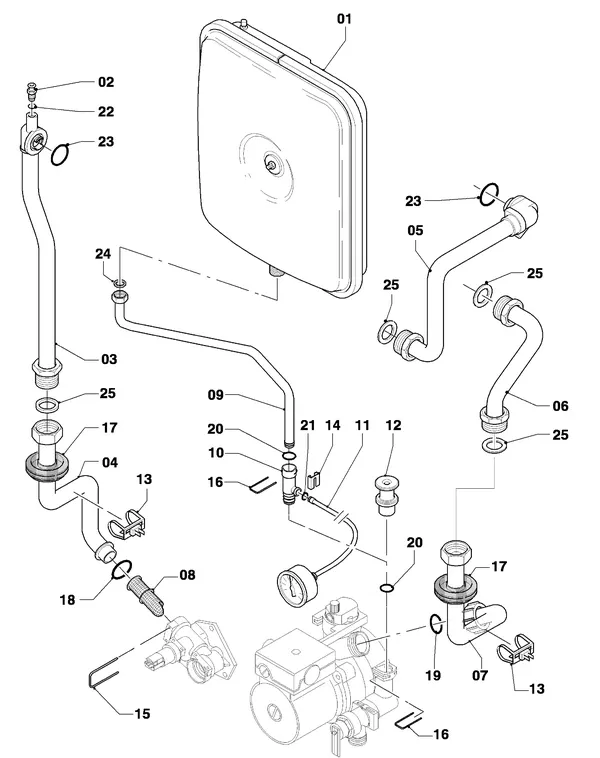 Exploded view Vaillant thermoCOMPACT VCW 255 4-7 Turbo: Aansluitleidingen