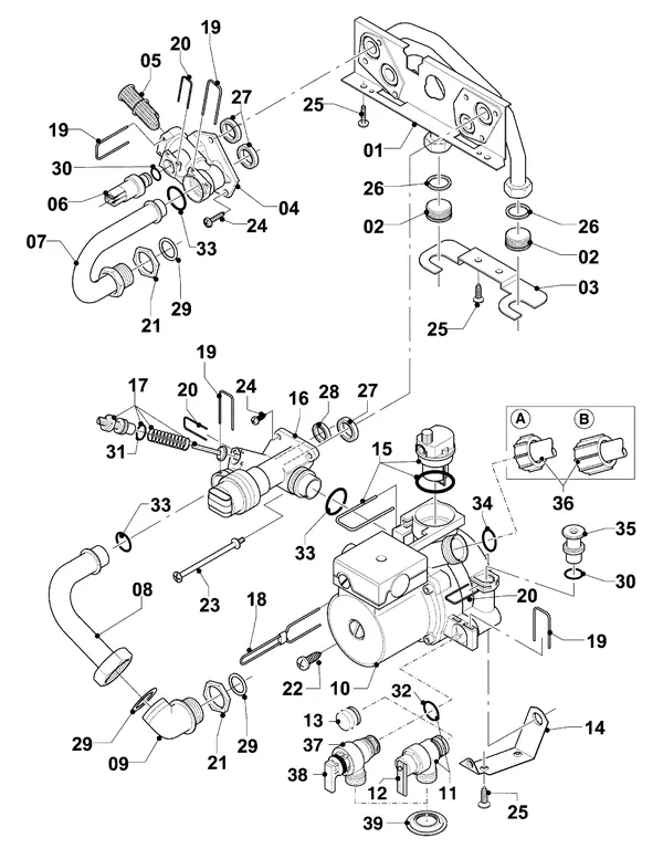 Exploded view Vaillant thermoCOMPACT VCW 255 4-7 Turbo: Hydroblok