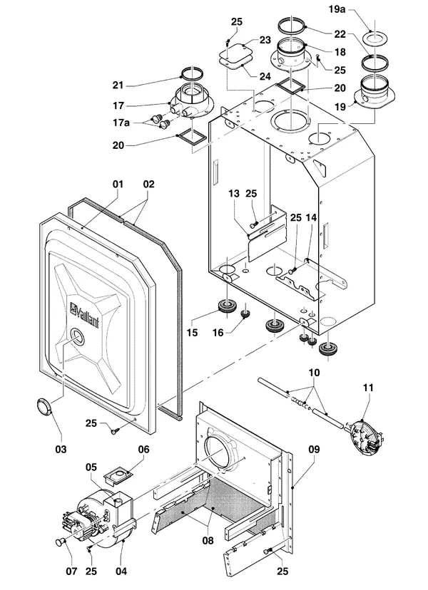 Exploded view Vaillant thermoCOMPACT VCW 255 4-7 Turbo: Verbrandingskamer