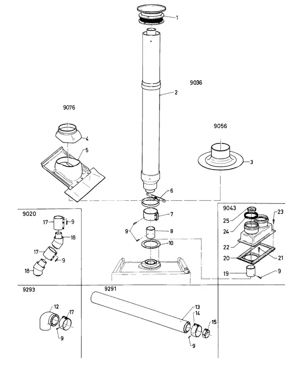 Exploded view Vaillant Cv-ketel Turbo VC 185 E: Vertikale dakdoorvoera
