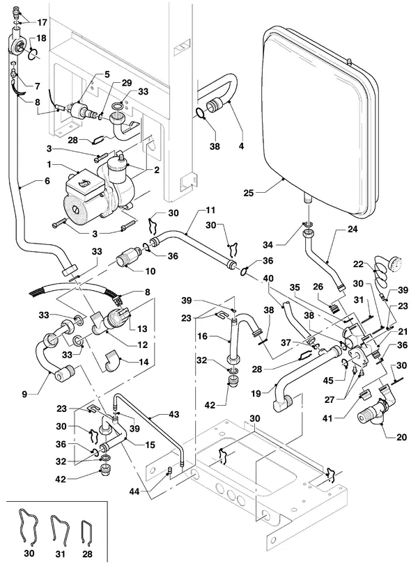 Exploded view Vaillant Cv-ketel VC 254/3: Aansluitdelen