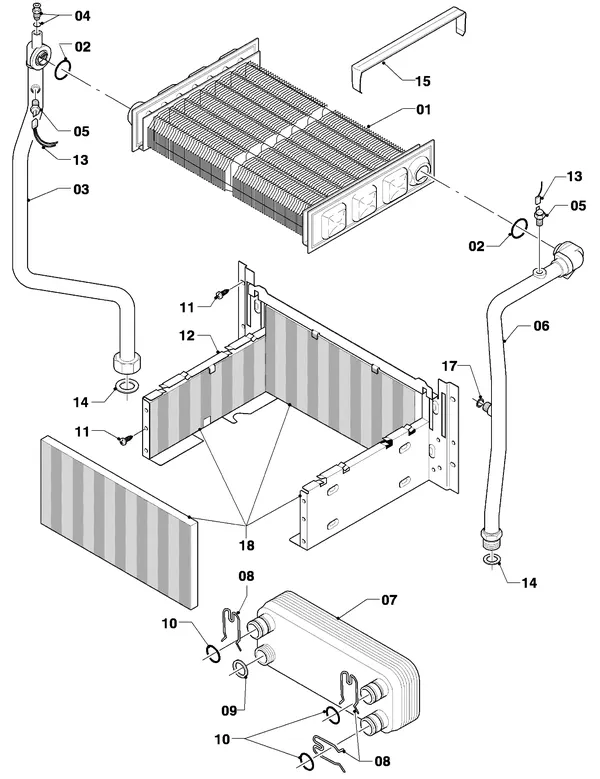 Exploded view Vaillant Cv-ketel VC 254/3: Warmtewisselaar