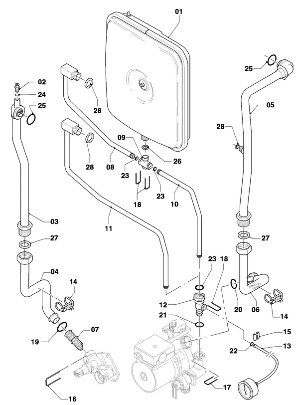 Exploded view Vaillant Cv-ketel VC 254/4-7: Aansluitdelenb
