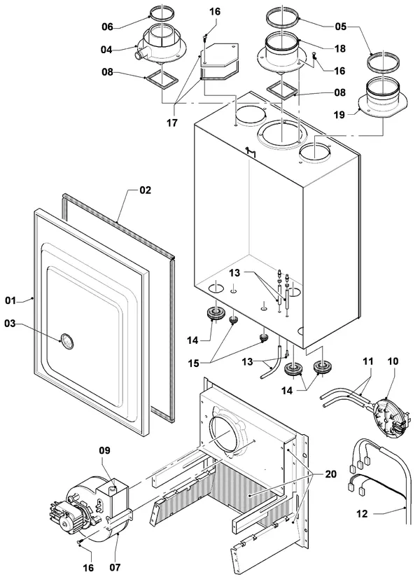 Exploded view Vaillant Cv-ketel Turbo VC 255/3: Verbrandings luchtaanvoer gasafvoer