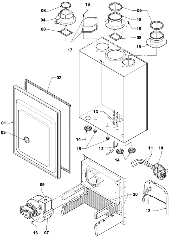 Exploded view Vaillant Cv-ketel Turbo VC 255/3 R1: Verbrandings luchtaanvoer gasafvoer
