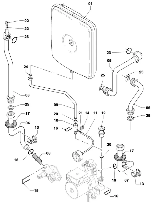 Exploded view Vaillant Cv-ketel Turbo VC 255/4-7 R3: Aansluitdelen