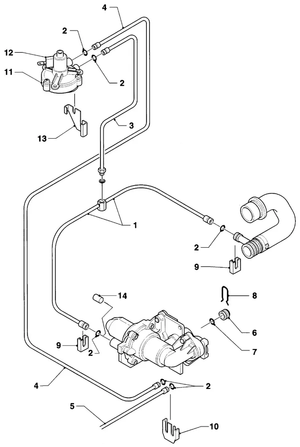 Exploded view Vaillant Cv-ketel Turbo VC 255 E: Aansluitdelen stuurleidingen