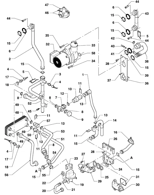 Exploded view Vaillant Cv-ketel Turbo VC 255 E: Aansluitdelen