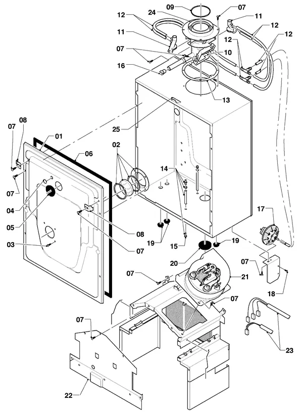 Exploded view Vaillant Cv-ketel Turbo VC 255 E: Verbrandings luchtaanvoer gasafvoer