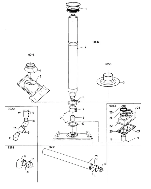 Exploded view Vaillant Cv-ketel Turbo VC 282 E: Verticale dakdoorvoerb