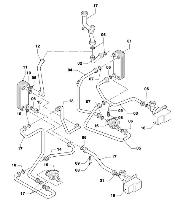 Exploded view Vaillant Combiketel VCW 184 XE (TTB): Platenwisselaar
