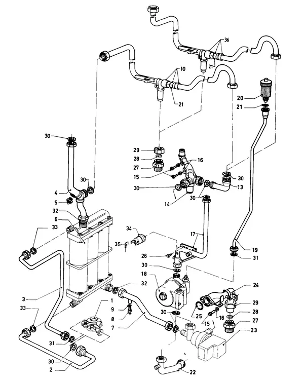 Exploded view Vaillant Combiketel Turbo VCW 185 E: Aansluitdelena