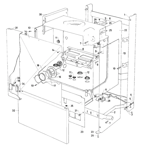 Exploded view Vaillant Combiketel Turbo VCW 185 E: Manteldelen