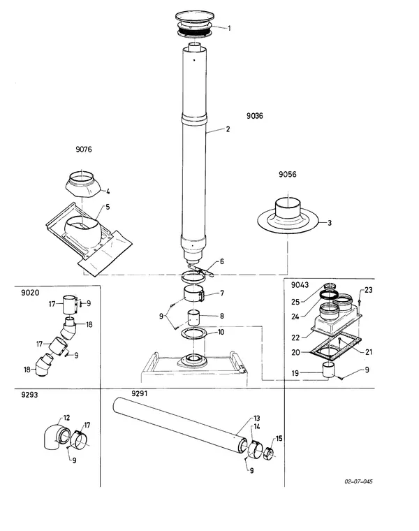Exploded view Vaillant Combiketel Turbo VCW 242 E: Verticale dakdoorvoerb