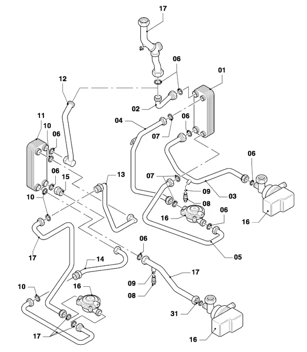 Exploded view Vaillant Combiketel Turbo VCW 245 E: Platenwisselaar
