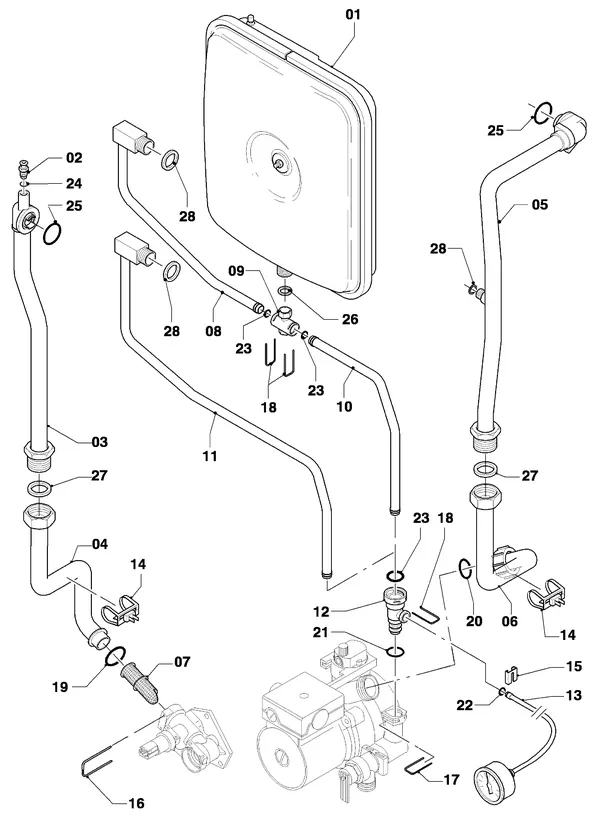 Exploded view Vaillant Combiketel VCW 254/4-7: Aansluitdelen