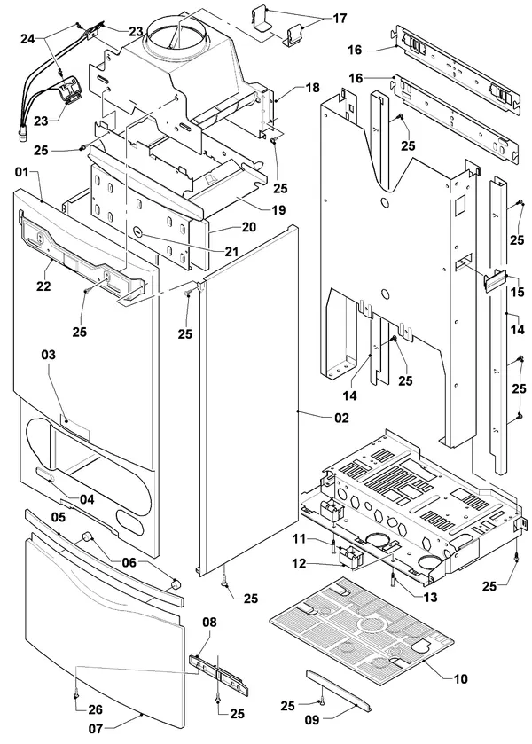 Exploded view Vaillant Combiketel VCW 254/4-7: Manteldelen