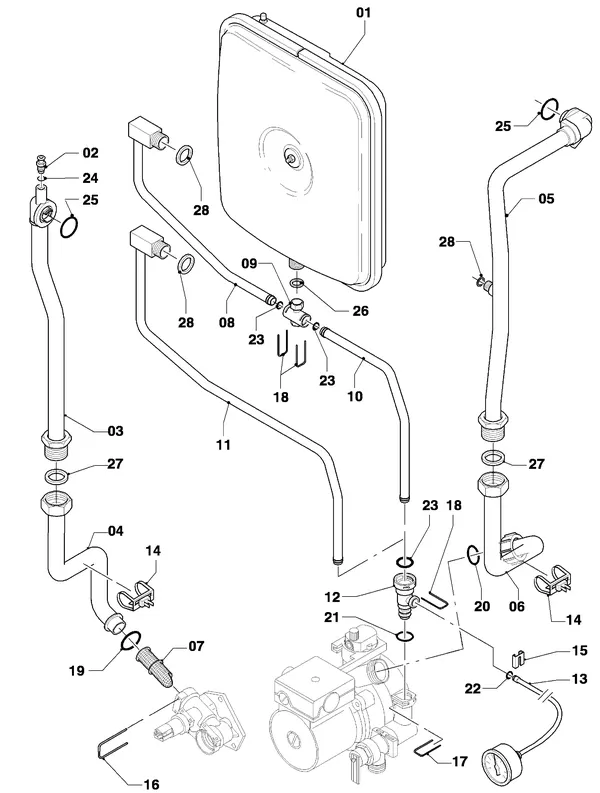 Exploded view Vaillant Combiketel VCW 254/4-7 R3: Aansluitdelen hydroblok